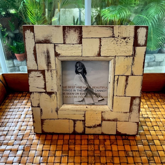 VTG Rustic Wooden Cream Colored Frame 8” x 8” Square - Picture 1 of 5